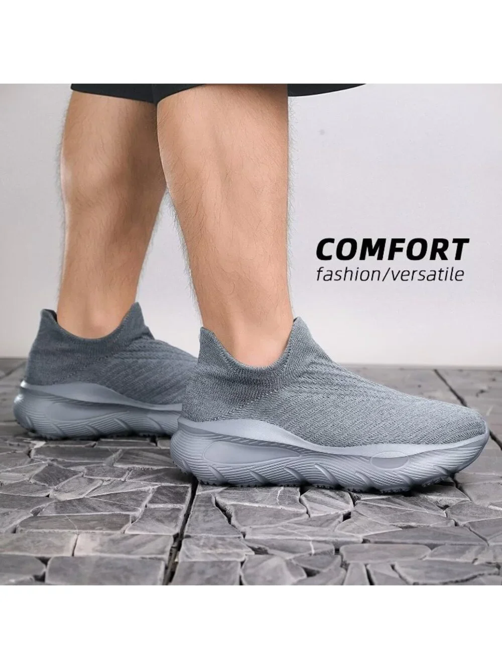 Men's Grey Slip On Walking Shoes Running Comfortable Tennis Breathable Sneakers